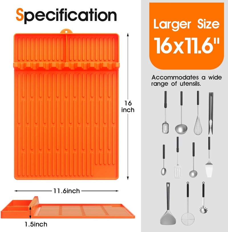 snuggery Silicone Griddle Tool Mat for Blackstone, 16"x11.5" Easy to Clean Heat Resistant Non-Stick Antislip Spatula Mat for Outdoor Grill BBQ Cooking Kitchen Counter (Orange) - Image 2